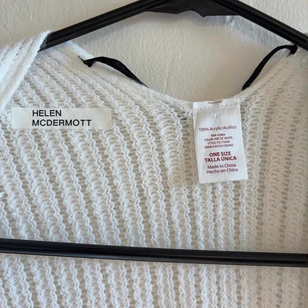White Ribbed Open-Front Poncho - Picture 5 of 7